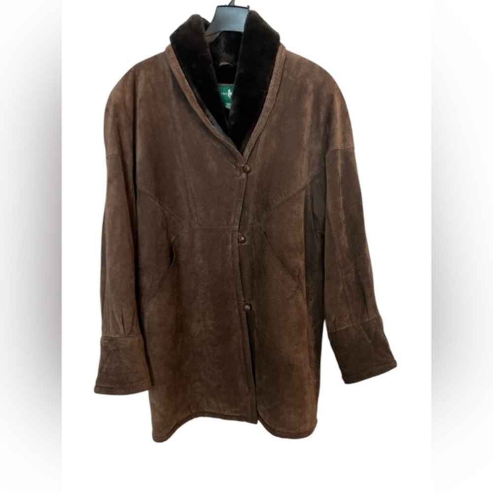 Hunt Club Genuine Leather Coat Brown Faux Fur Lined Vintage Style Jacket